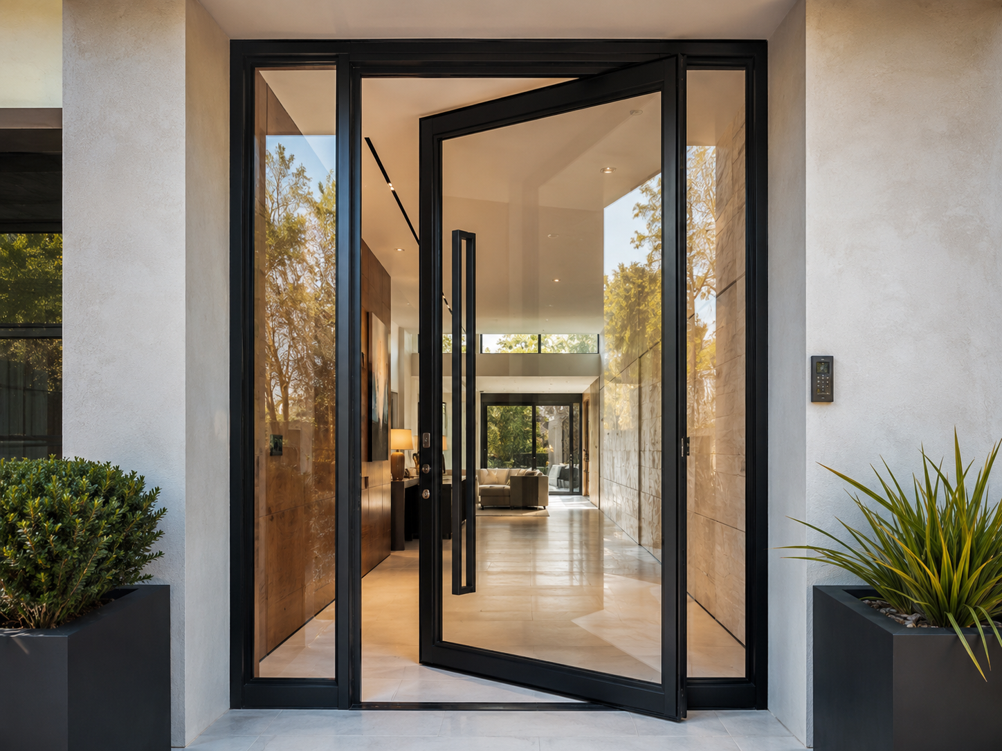 Puerta moderna en vidrio y aluminio