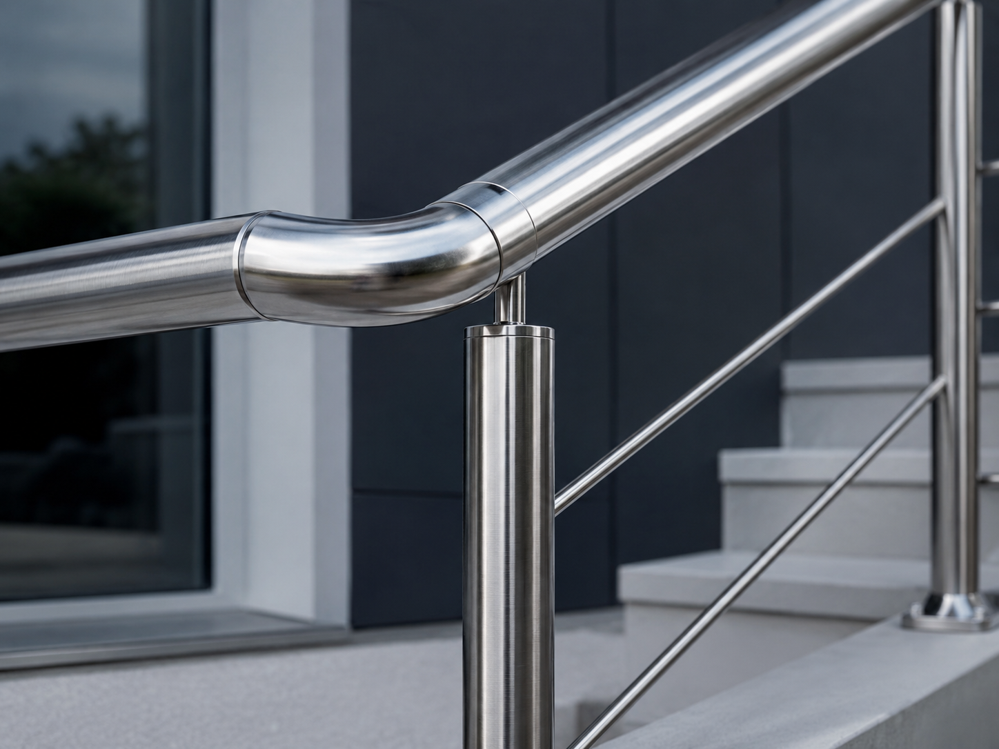 Baranda moderna en acero inoxidable para escalera