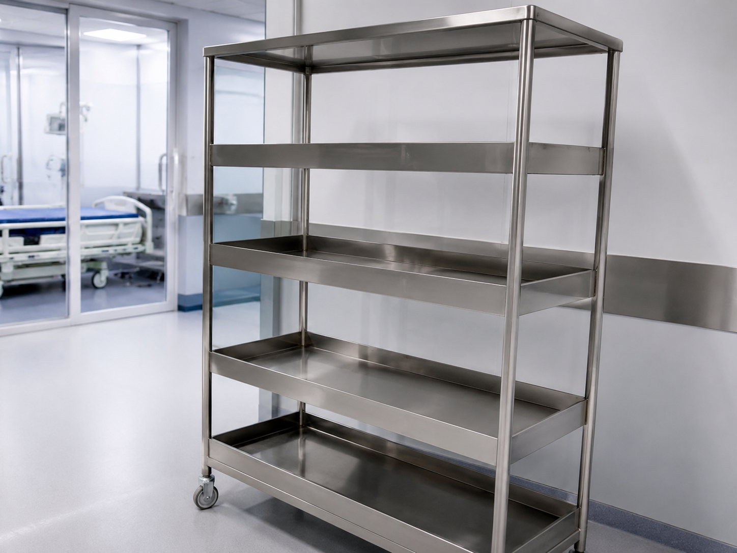 Carro auxiliar médico en acero inoxidable